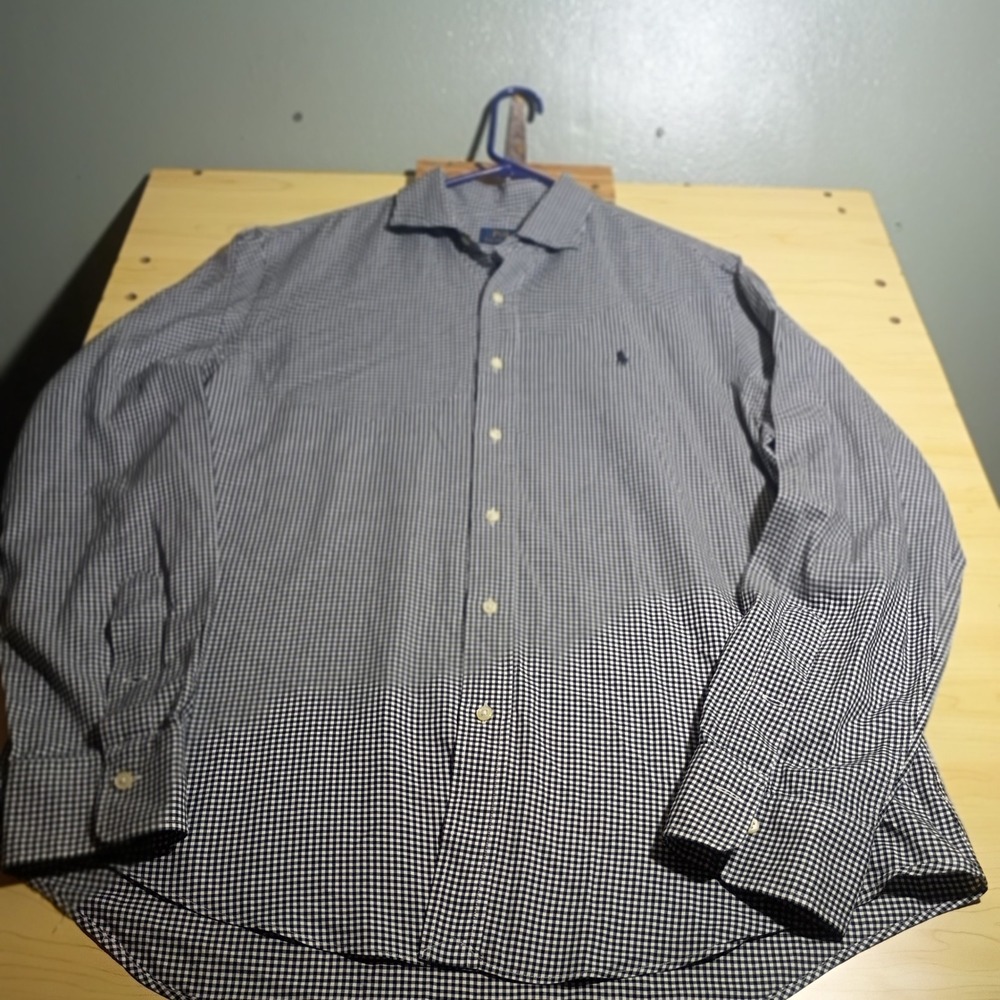 Polo Ralph Lauren Button Down Men Large L Navy Blue Gingham Check Long Sleeve